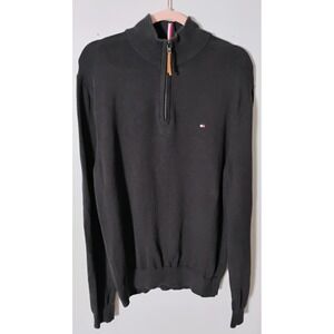Vtg Tommy Hilfiger Black 1/4 Zip Cozy Sweater, Size Large